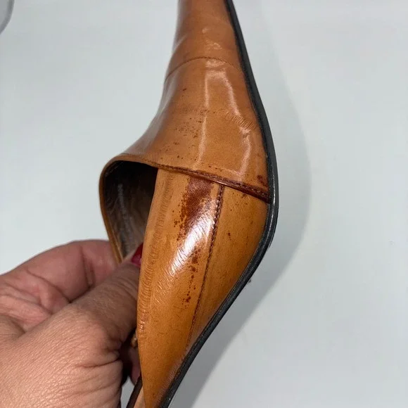 Liz Claiborne Mallory Tan Leather Pointed Toe Mules Shoes Women 6.5M Career Chic - Picture 9 of 12